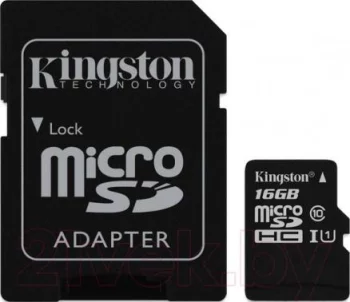 Карта памяти Kingston (microSDHC UHS-I (Class 10) 16GB + адаптер (SDC10G2/16GB))