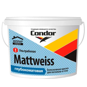 Краска Condor MATTWEISS белоснежная для потолков и стен, 7,5 кг